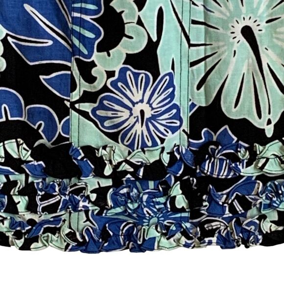 VTG ETCETERA Linen Skirt SIZE 6 Blue and White Ruffled Floral Pockets Front Zip - Picture 11 of 14